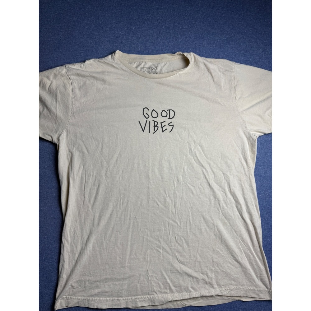LCM International Good Vibes Graphic Tee Cream Tan Mens Large L Cotton T-Shirt